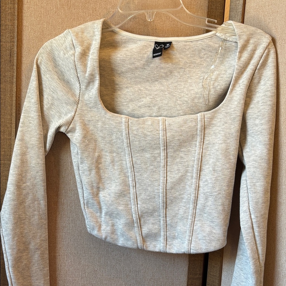 Windsor Light Gray Ribbed Crop Top with lined chest area medium